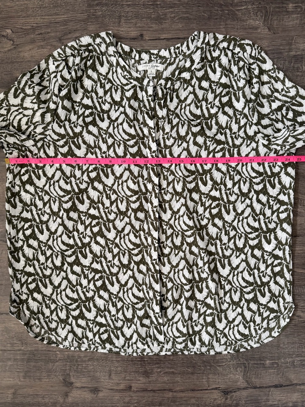 Jachs Girlfriend Contemporary Blouse L Olive Print Relaxed Fit Top - Picture 10 of 14